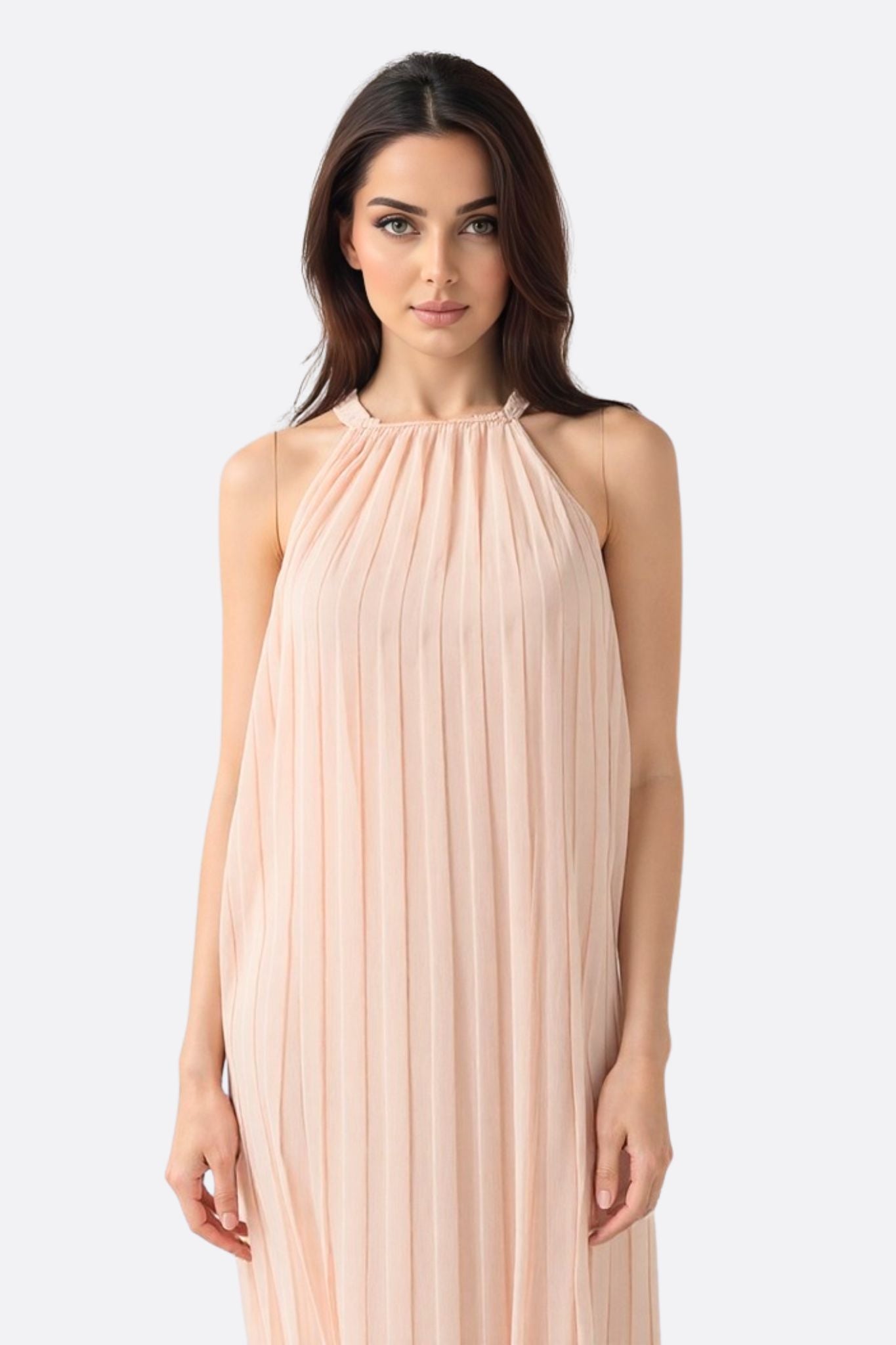 Women’s Blush Pink Pleated Chiffon Maxi Dress