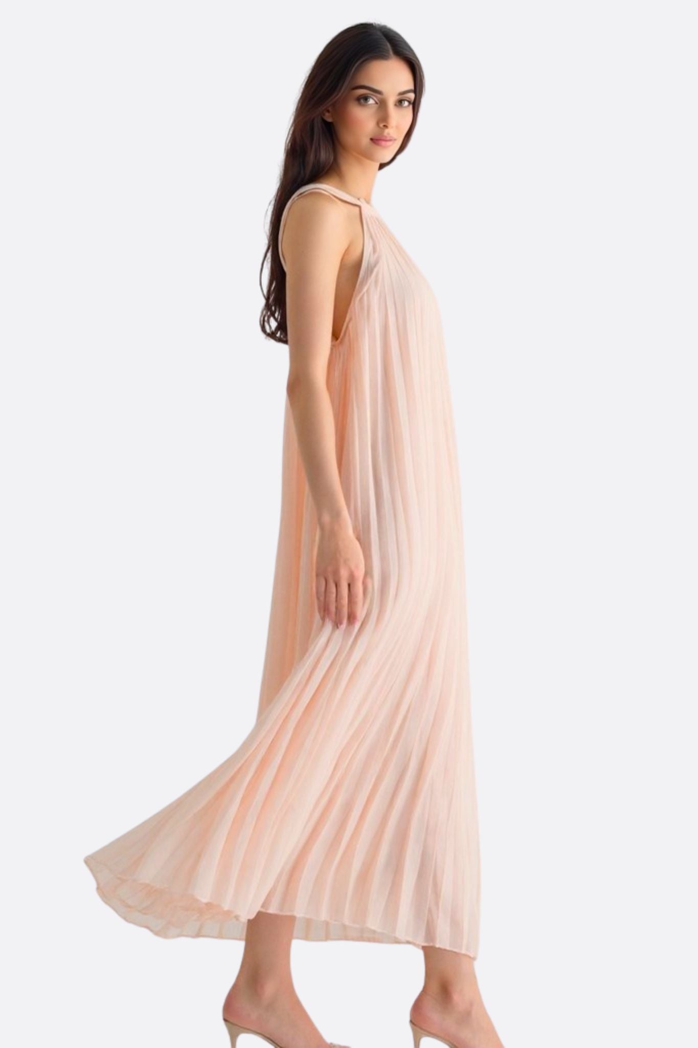 Women’s Blush Pink Pleated Chiffon Maxi Dress