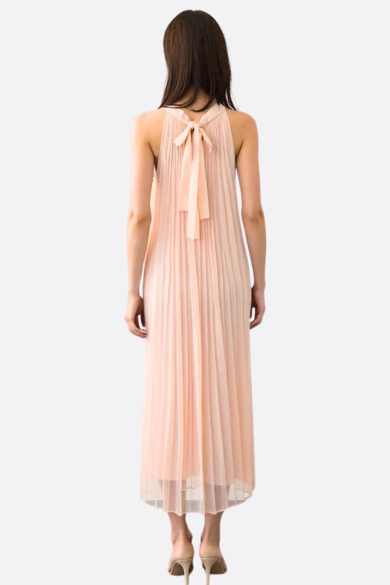 Women’s Blush Pink Pleated Chiffon Maxi Dress