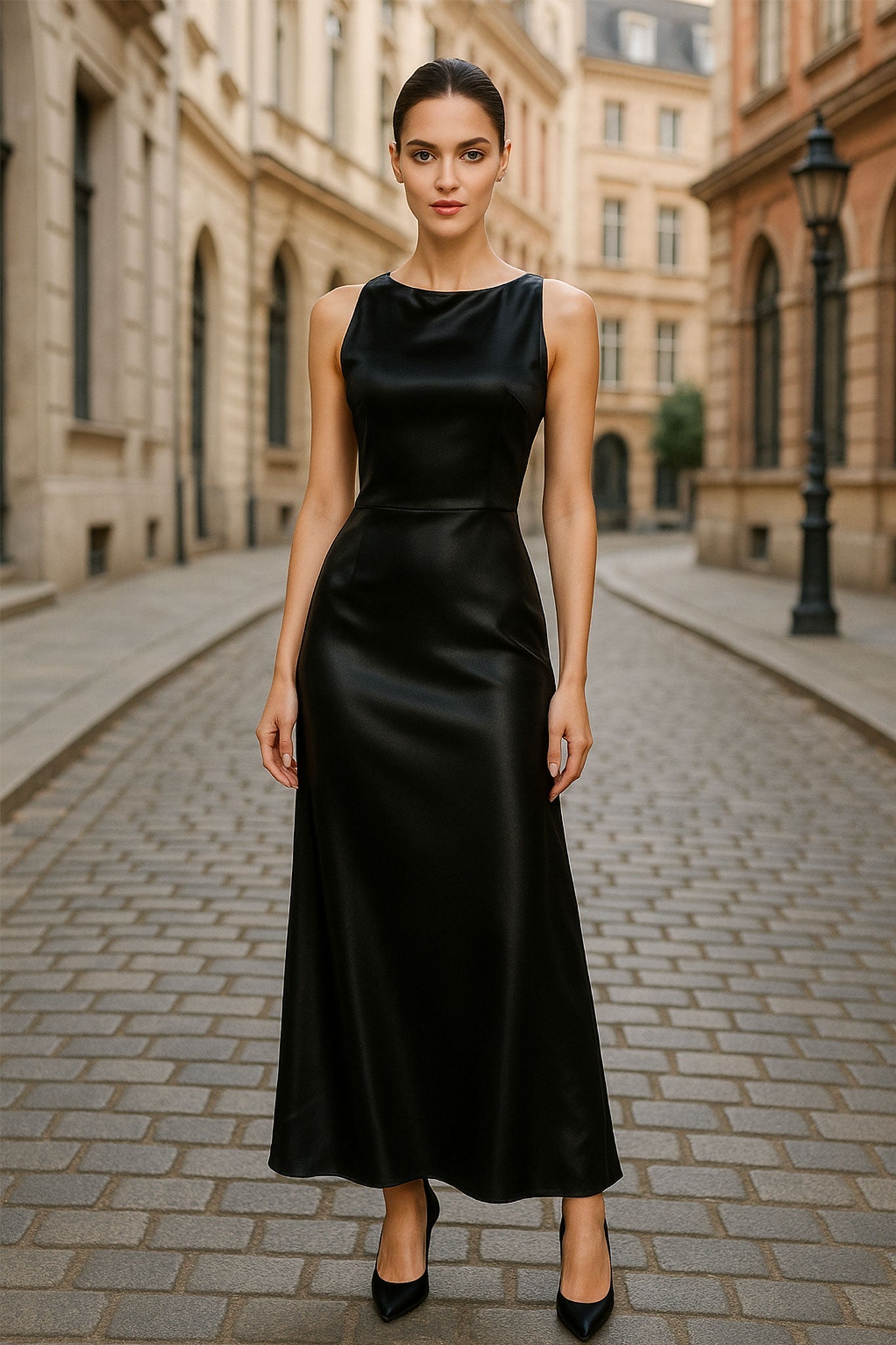 Women’s Black Satin Maxi Dress