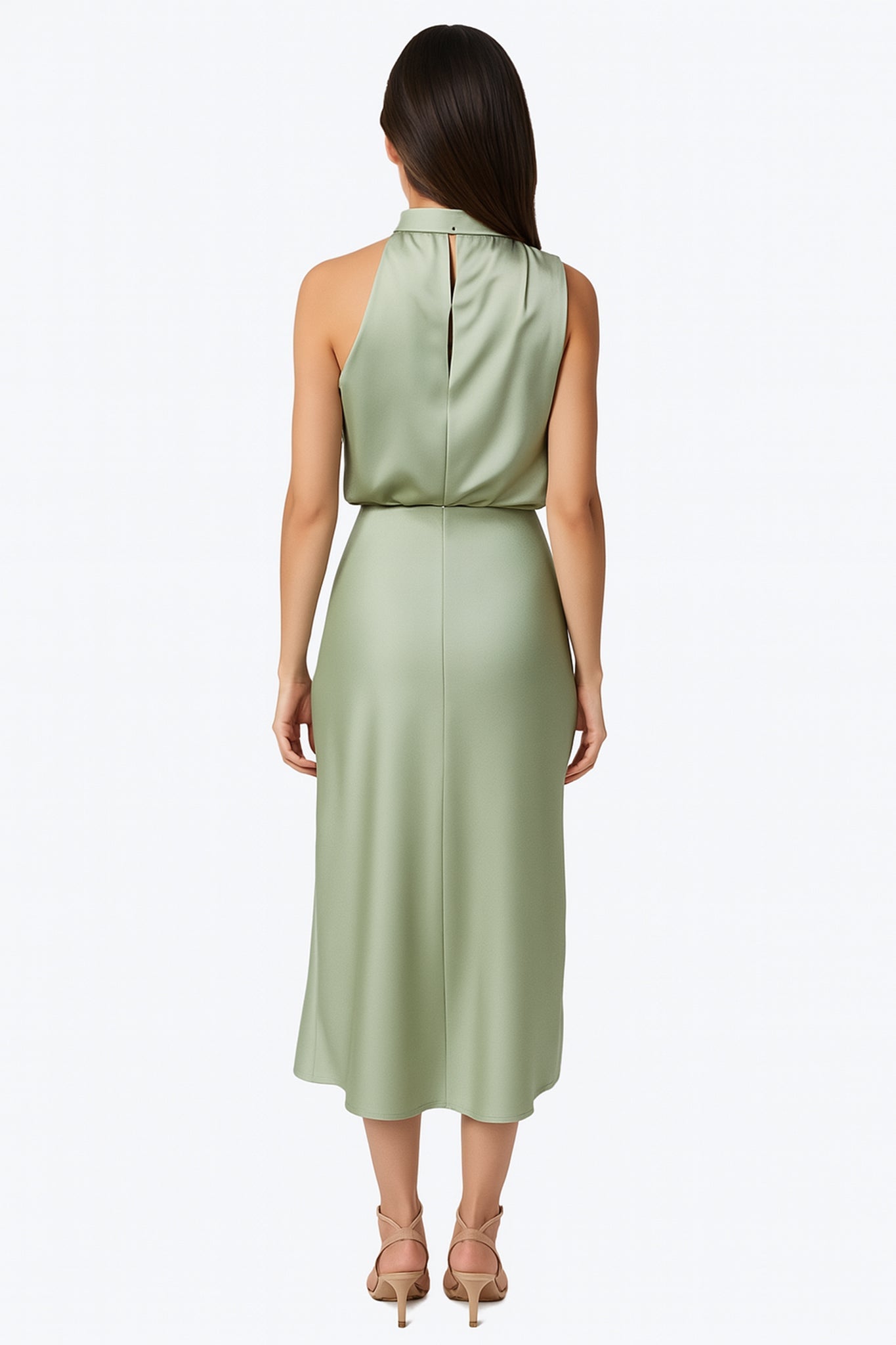 Women’s Sage Green Satin Midi Dress