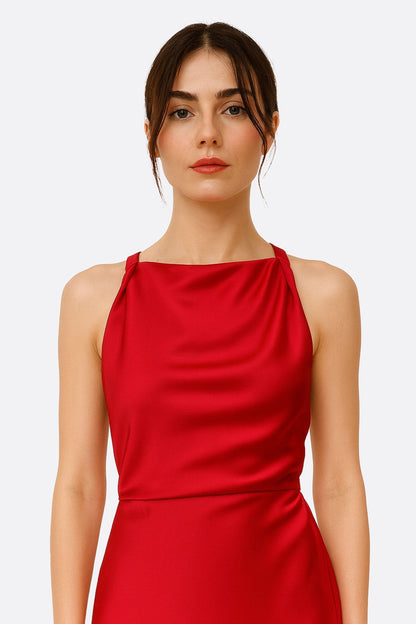 Women’s Red Satin Maxi Dress