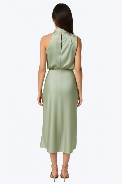 Women’s Sage Green Satin Midi Dress